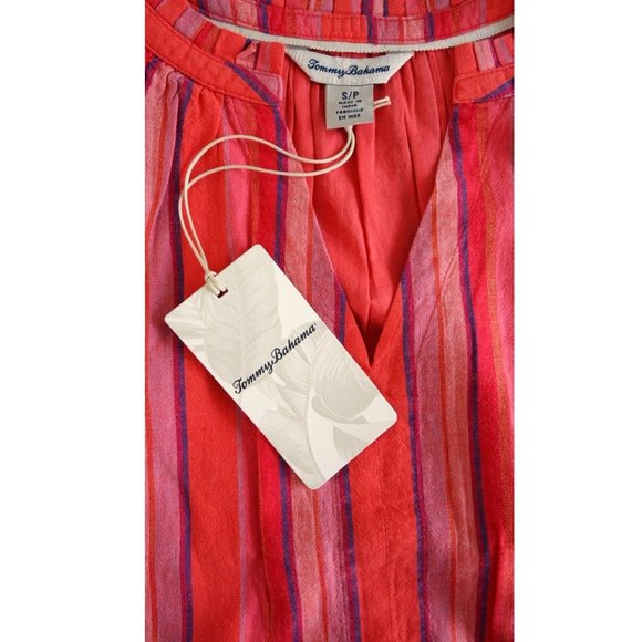 TOMMY BAHAMA CORAL RED STRIPED GOLD SHIMMER SHORT DRESS - Picture 4 of 4